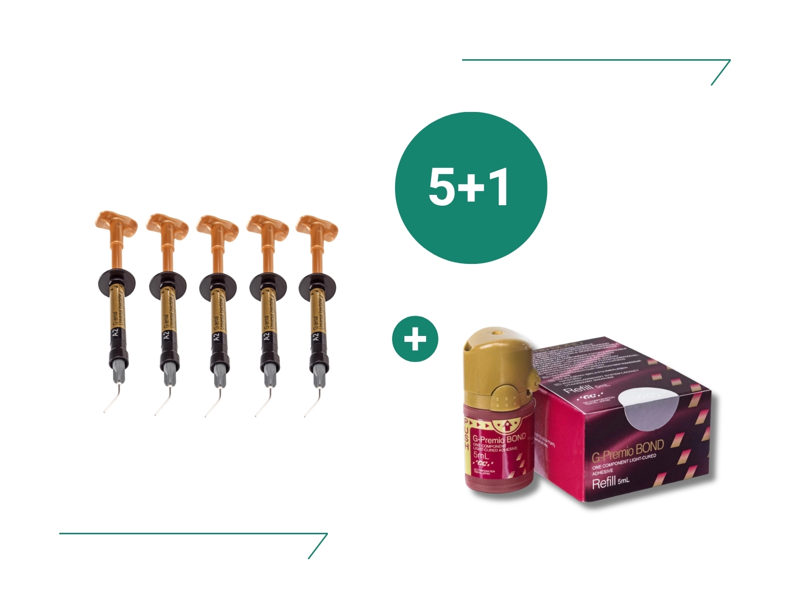 Zestaw: 5 x strzykawka G-ænial Universal Injectable + 1 x G-Premio BOND uzupełnienie GC